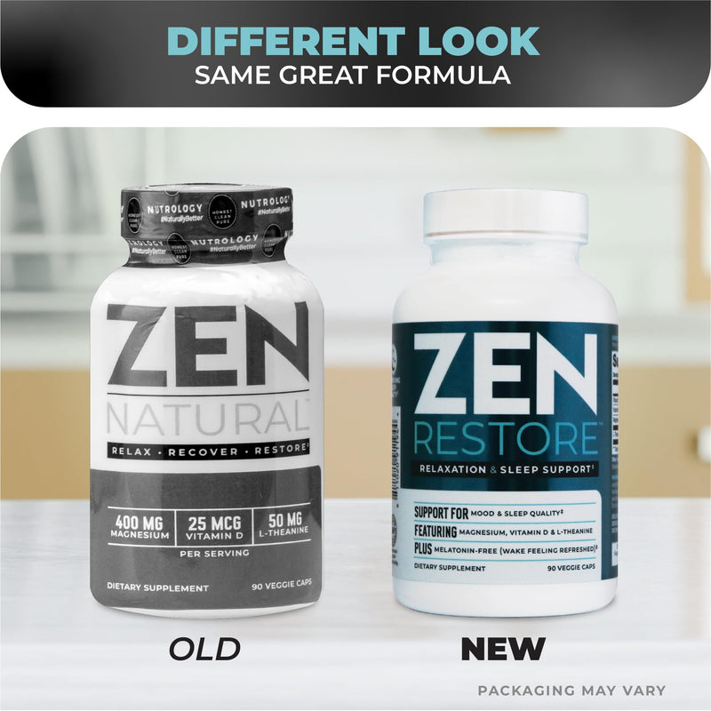 Nutrology Zen Restore – 400mg Magnesium Malate, Vitamin D3 & L-Theanine, Supports Sleep, Muscle Recovery & Adrenal Wellness, Magnesium Supplement for Men and Women, 30 Servings (Pack of 2) 90 Count (Pack of 2)