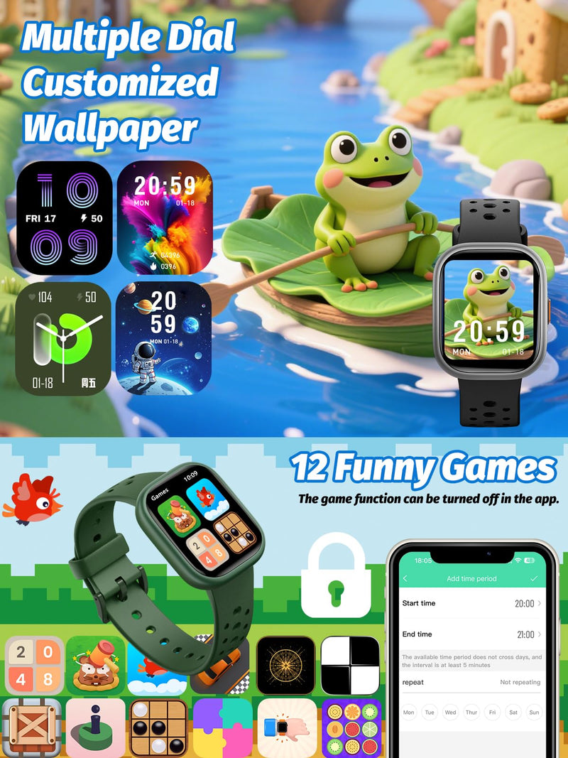 teslahero Upgraded Kids Smart Watch Fitness Tracker, 1.85" Screen with 12 Puzzle Games, Heart Rate Sleep Monitor, Pedometer, Waterproof Activity Tracker with/Without APP for Boys Girls Black - BeesActive Australia