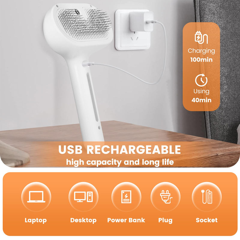 Cat Steam Brush for Shedding,Spray Cat Brush with USB Rechargeable Self Cleaning Cat Brush with Steam Suitable for Long and Short Hair Dogs and Cats to Remove Tangled and Loose Hair Flying Hair White - BeesActive Australia