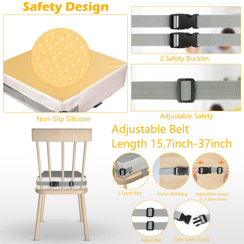 Toddler Booster Seat for Dining Table, Booster Seat for Table with Non-Slip Bottom & Straps, HOSEASCA Kitchen Booster Seat with PU Washable Cover for 4-35 Months(Grey) Grey - BeesActive Australia