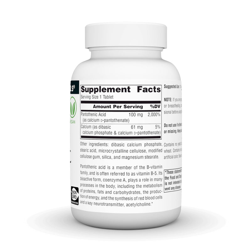 Source Naturals Pantothenic Acid, 100 mg -250 Vegan Tablets | Vitamin B-5 | Non-GMO Validated* 250 Count (Pack of 1)