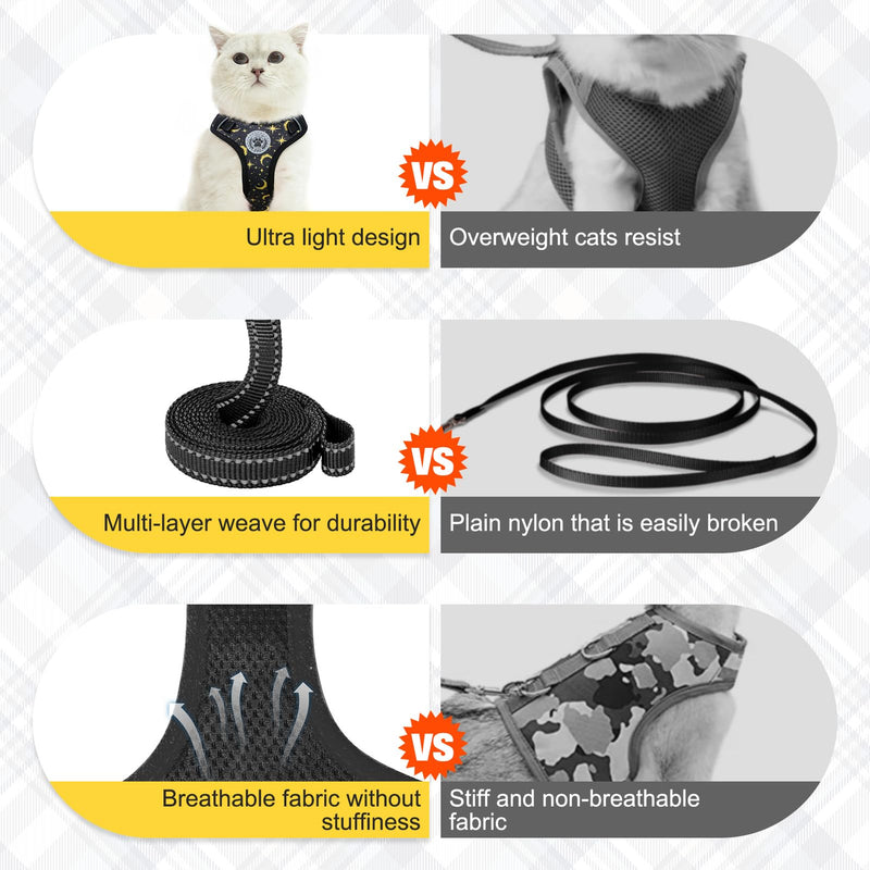 BEAUTYZOO Cat Harness and Leash Set for Walking Escape Proof, Neck Release Adjustable Harness for Kitten Puppy Small Medium Large Cats, Soft Cute Easy Control Small Cat Harness for Cats Boy and Girls M (Chest: 12 - 19") Black - BeesActive Australia