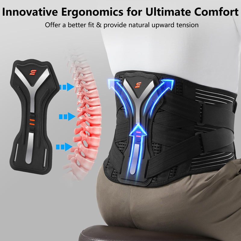 SueStar Back Brace for Lower Back Pain Relief with Y-Shaped Bionic Support System, Breathable Mesh Fabric Lumbar Support Belt for Men/Women, Immediate Relief from Sciatica, Herniated Disc, Scoliosis Large (Waist: 36.7～41.2 Inch) black