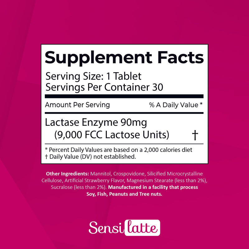 Lactase Enzyme 30 Tablets Strawberry - 9.000 FCC - Sensilatte ‚Äì Quick Dissolution ‚Äì Helps with Digestive Comfort ‚Äì Prati Donaduzzi 30 Count (Pack of 1) - BeesActive Australia