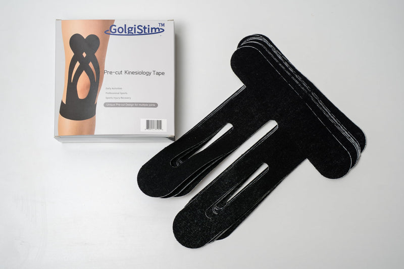 20 Pack Precut Kinesiology Tape - Black Athletic Tape, Waterproof Elastic Sports Tape, Latex Free Breathable Muscle & Joint Support for Running, Sports & Recovery by GolgiStim - BeesActive Australia