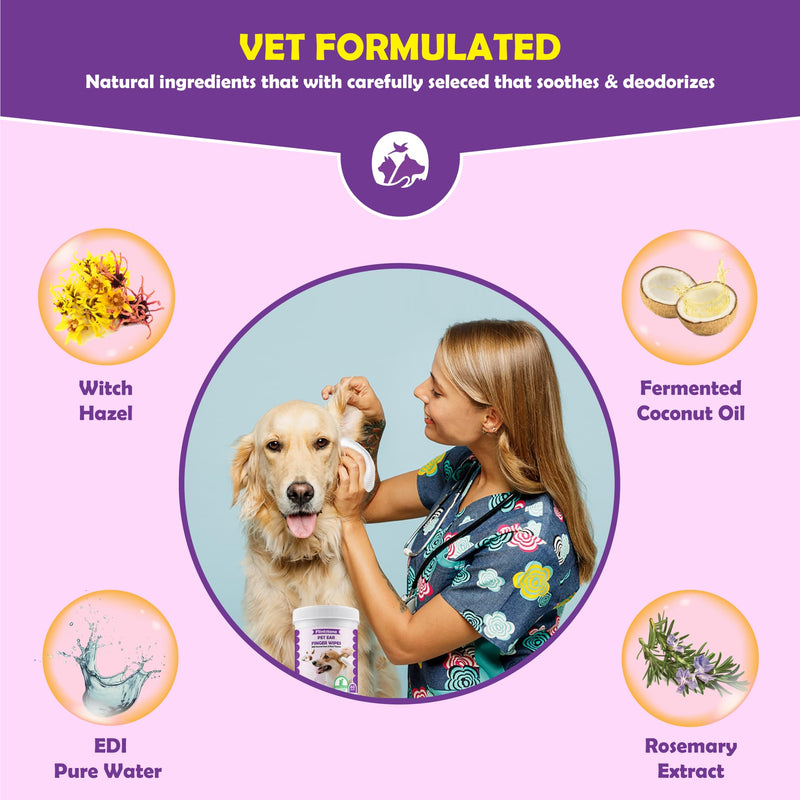 Flintstone Dog Ear Cleaner Finger Wipes – Ultra Big Dog Ear Wipes Gently Clean Ear Wax, Dirt - Ear Wipes for Dogs & Cats Soothes Ear Itching - Mild Coconut Scent - 60 Count - BeesActive Australia