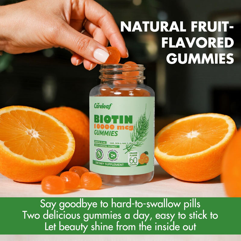 Biotin 10000mcg Gummies, Hair Growth Gummies with Biotin/Collagen/Keratin, Hair Vitamins for Fuller Hair, Stronger Nails, Glowing Skin, Beauty Support for Women, 60 Count, Orange Flavor