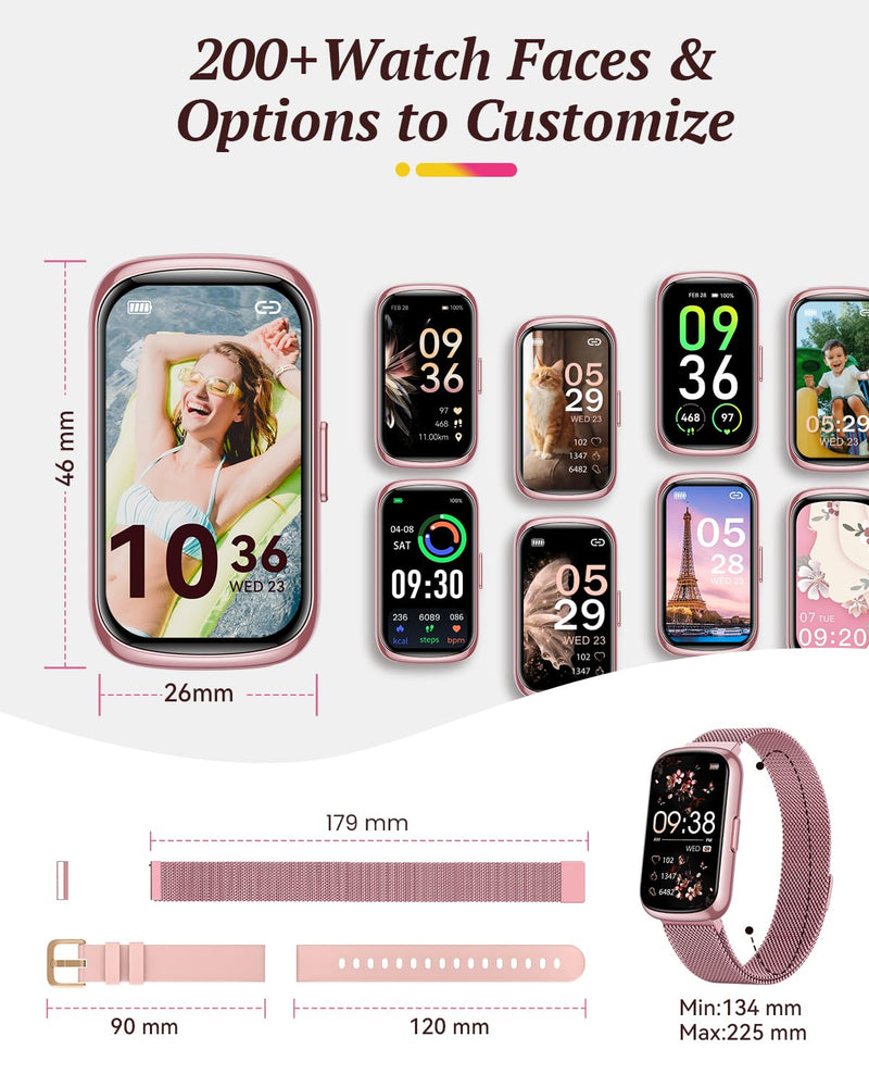 Fitness Trackers for Women Smart Watch: Fitness Tracker with 24/7 Heart Rate Monitor SpO2 Sleep Step Tracker, Pedometer Fitness Watches for Women with 5ATM Waterproof for iPhone Android 2 Bands Pink Rose 1.47 - BeesActive Australia