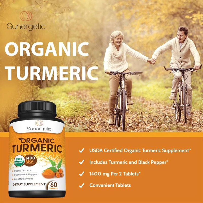USDA Certified Organic Turmeric Supplement – Includes Organic Turmeric & Organic Black Pepper – 1,400mg of Turmeric per Serving - 60 Count (Pack of 1) 60 Count (Pack of 1) - BeesActive Australia