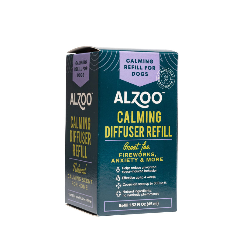 ALZOO Dog Calming Diffuser Refill - Anxiety & Stress Relief for Dogs, Made with All Valerian & Lavadin, Covers 500 Sq Ft, No Synthetic Pheromones, 4-Week Supply, Includes 1 Refill