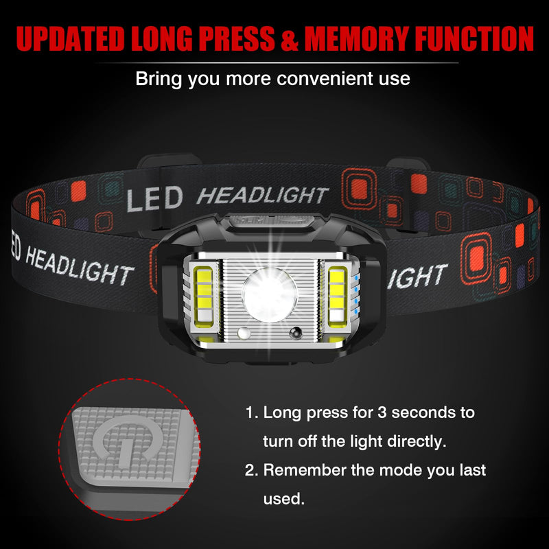 Headlamp Rechargeable, High Lumen Super Bright Motion Sensor LED Head Lamp Flashlight, Waterproof Headlight with White Red Light,14 Modes Head Lights for Camping Fishing Running- 4 Pack 4 Packs
