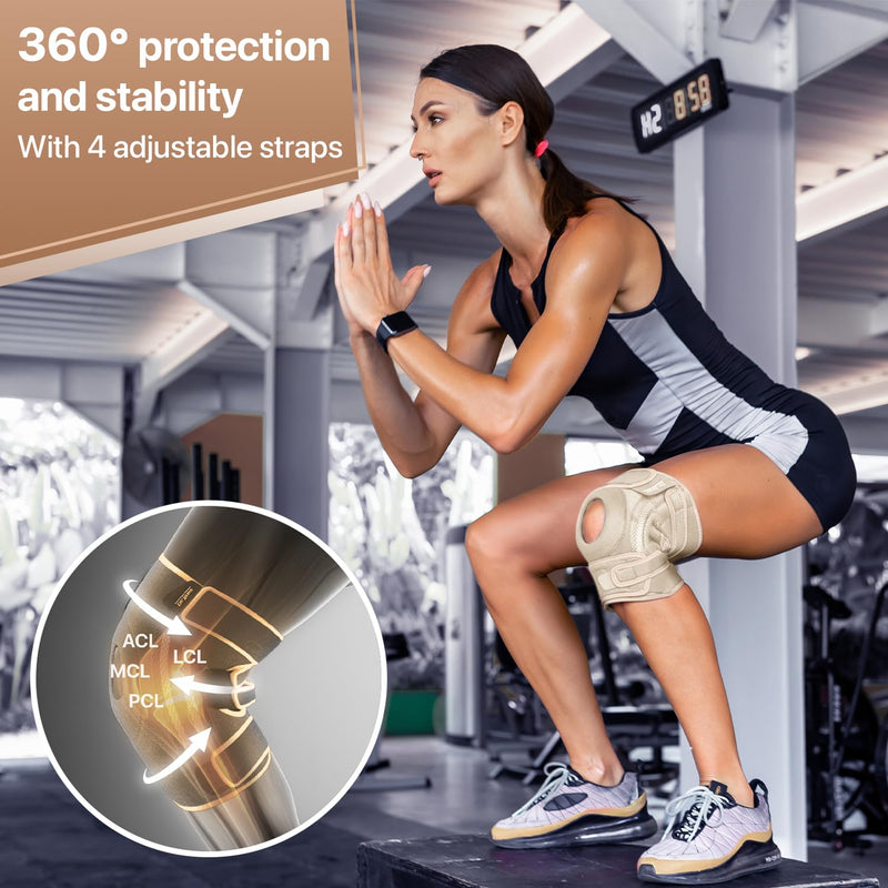 DR. BRACE ELITE Knee Brace with Side Stabilizers & Patella Gel Pads for Maximum Knee Pain Support and fast recovery for men and women- Please Check How To Size Video Large Sandstone