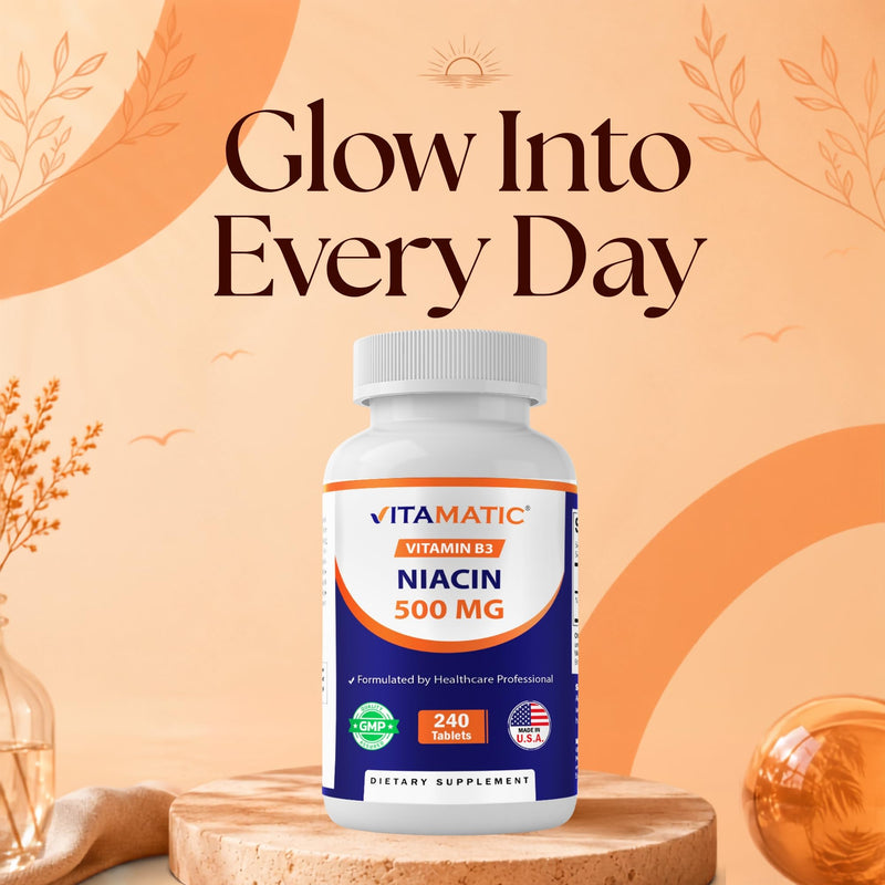 Vitamatic Niacin (Vitamin B3) 500mg,240 Tablets - Non-GMO & Gluten Free 240 Count (Pack of 1)