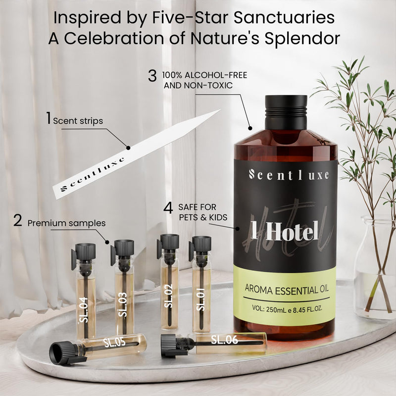 Hotel Diffuser Oil & Aroma Essential Oil Blend Luxury 1 Hotel Inspired Aromatherapy with Jasmine, Pink Pepper, Pineapple, Cedar & Amber for Ultrasonic Diffusers & Nebulizers - 8.45 fl oz, 250 mL 8.45 Fl Oz (Pack of 1) - BeesActive Australia