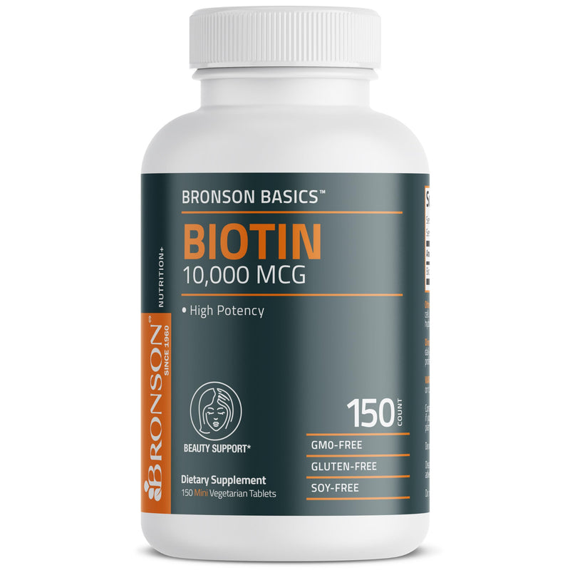 Bronson Biotin 10,000mcg, Supports Healthy Hair, Skin and Nails, Vegetarian, Non-GMO, 150 Tablets Unflavored 150 Count (Pack of 1) - BeesActive Australia