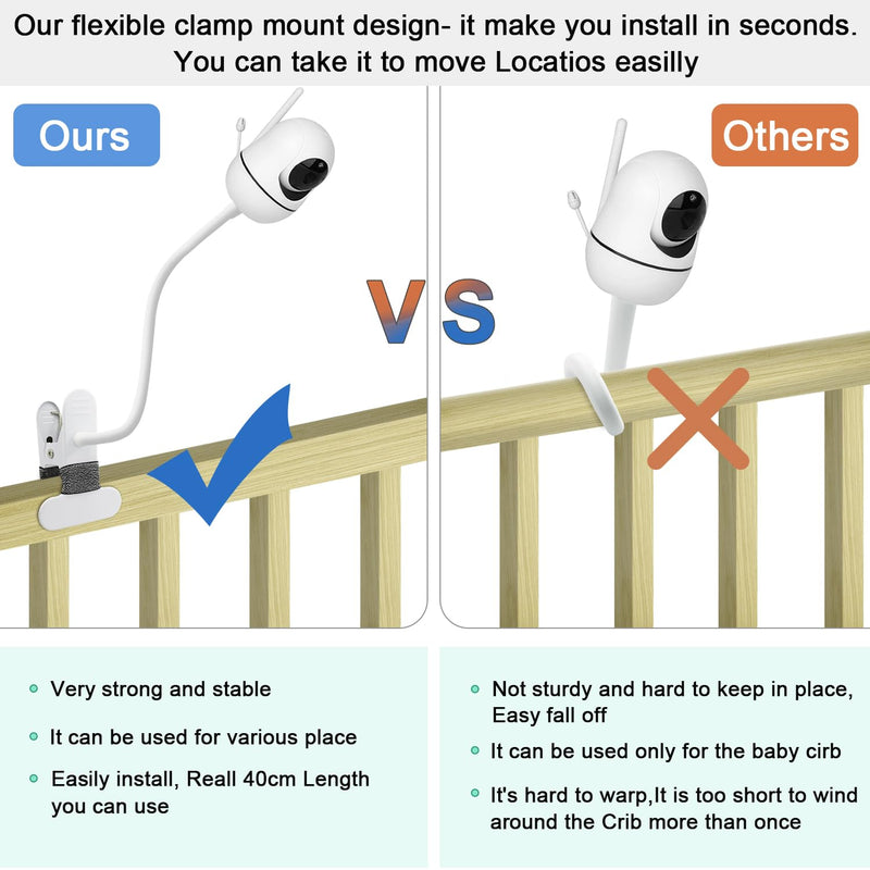 15.7 inches Baby Monitor Mount Compatible with HelloBaby HB6550/HB65/HB6550 pro/HB66/HB248,ANMEATE SM935E Baby Monitor Camera,Flexible Clip Clamp Mount Long Gooseneck Arm - BeesActive Australia