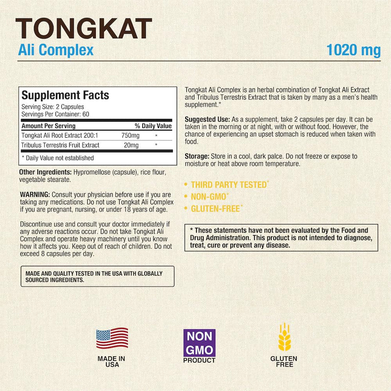Puregen Labs Tongkat Ali Extract 200 to 1 for Men, 1020mg per Serving, [High Potency] Total 240 Capsules - Men's Health Support with 20mg Tribulus Terrestris | Non-GMO, Gluten Free, Made in USA 2 - BeesActive Australia