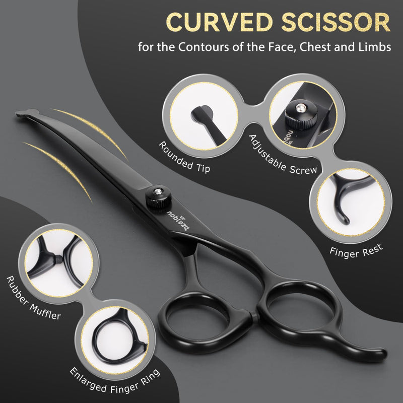 Nobleza professional dog scissors set, 6 in 1 dog hair cutting, 4CR stainless steel dog scissors, fur scissors with round tip, including thinning scissors, straight and curved scissors, grooming comb, for cats and pets - BeesActive Australia