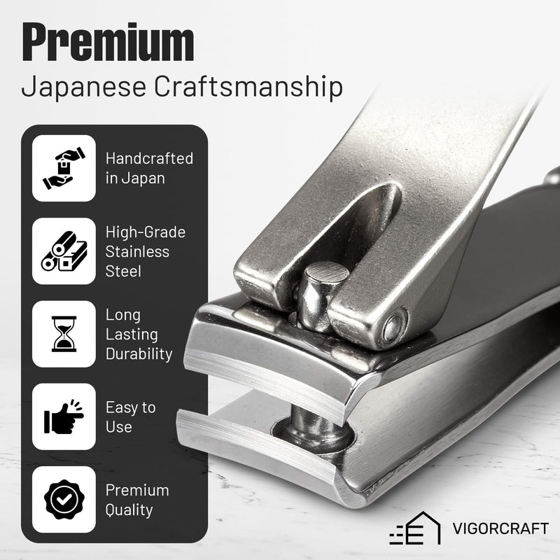 Japanese Stainless Steel Nail Clipper with Leather Case – Sharp Precision Blade, Built-in Nail File, Ergonomic Design – Made in Japan
