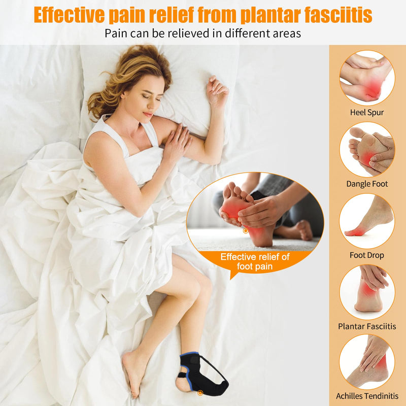Plantar Fasciitis Night Splint Sock with Hand-Held Massage Tool Upgraded Soft Plantar Fasciitis Brace for Women Men for Achilles Tendonitis Foot Drop Heel Spur Pain Relief Black-Blue (Large) Large Black Blue - BeesActive Australia