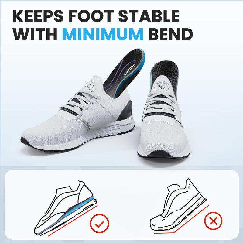 Carbon Fiber Insole for Men & Women - Sumiwish（1 Pair） High Arch & Rigid Support Shoe Insert for Women & Men - Rigid Support for Turf Toe, Foot Fractures, Hallux Rigidus - Non-Cleated Shoes Blue L:Women's 10-10.5 / Men's 8-8.5(11.02")(280MM) - BeesActive Australia