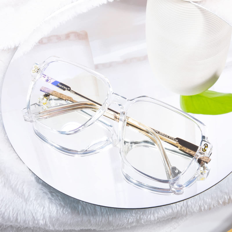 VISOONE Oversized Blue Light Blocking Glasses with Chic Square TR90 Frame and Metal Temple for Women Men REMY Remy Upg Crystal Clear - BeesActive Australia