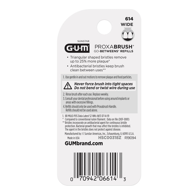 GUM Proxabrush Go-Betweens Refills - Wide - Compatible with GUM Permanent Handle - Reusable Interdental Brushes - Soft Bristled Dental Picks, 8 Count(Pack of 6) 48 Count