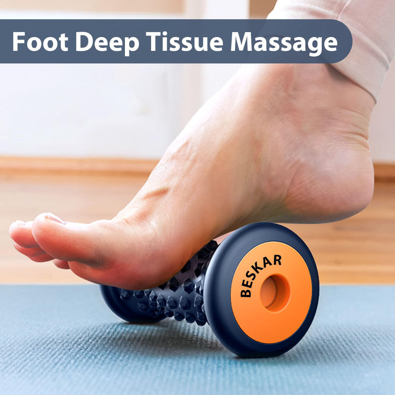 BESKAR Foot Massage Roller for Plantar Fasciitis Relief, Portable Reflexology Tool Pressure Point Massage Rollers, Deep Tissue Massages for Relieving Feet Arch Heel Pain, Myofascial Pain Syndrome Navy Blue