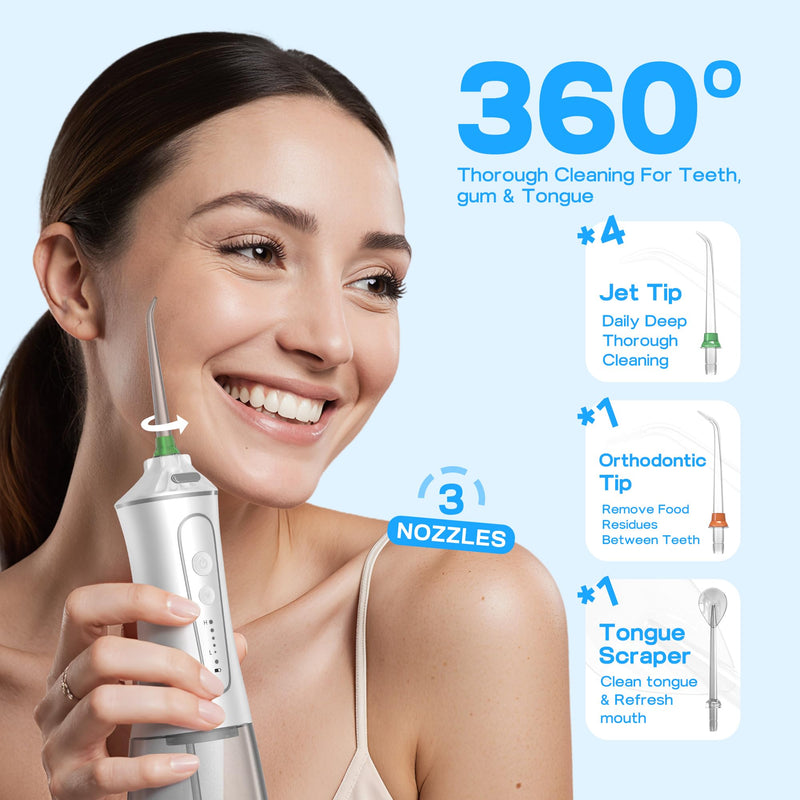 Water Dental Flosser Cordless, Portable Oral Irrigator with 5 Modes, 300ML Tank, Rechargeable, IPX7 Waterproof, Travel & Home Teeth Cleaner for Braces and Gums