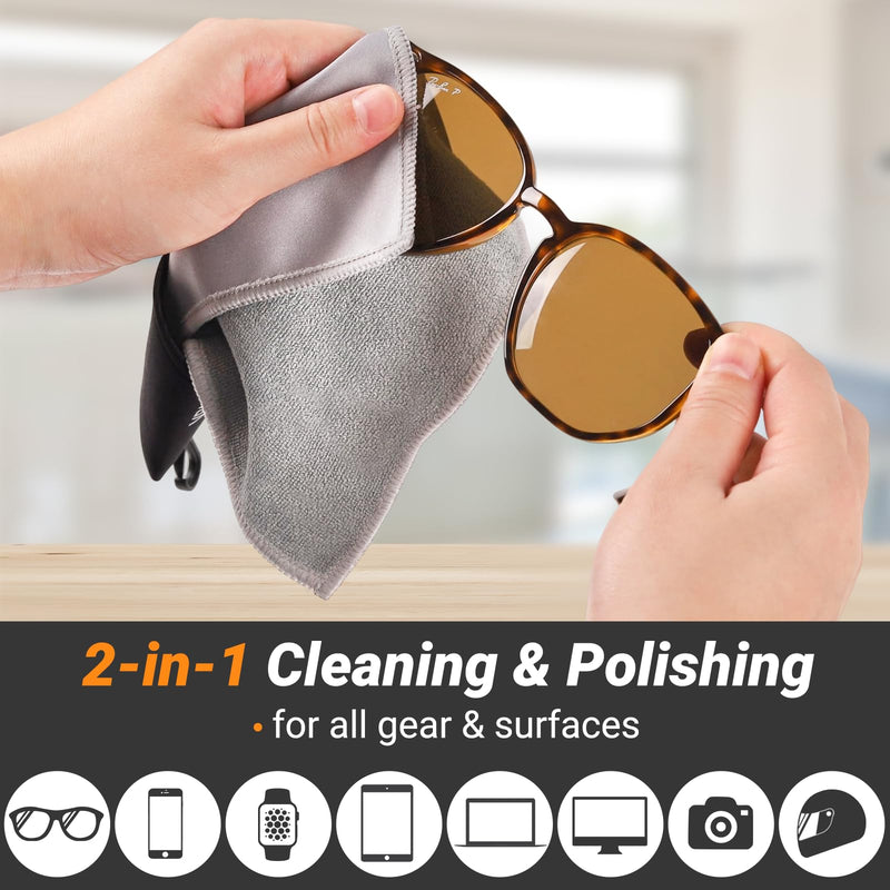 2 Sided Glasses Cleaning Kit,Portable Glasses Cleaner Cloth Keychain,Reusable Microfiber Eye Glasses Lens Cleaning Cloth Wipes Kit with Pouch,Black,6X 6-Inch Black