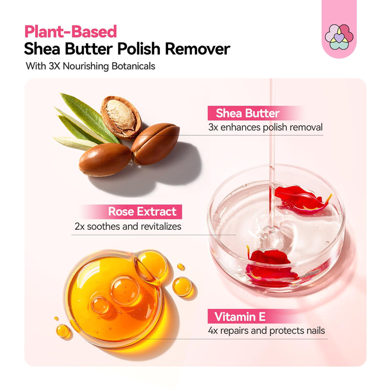 SAVILAND Plant-Based Nail Polish Remover Kit: 6.76 fl.oz Non Acetone Fingernail Polish Remover Shea Butter Nail Remover with Castor Oil VE Cuticle Oil & Nail Removal Tools for All Nail Polish Types Pink-1