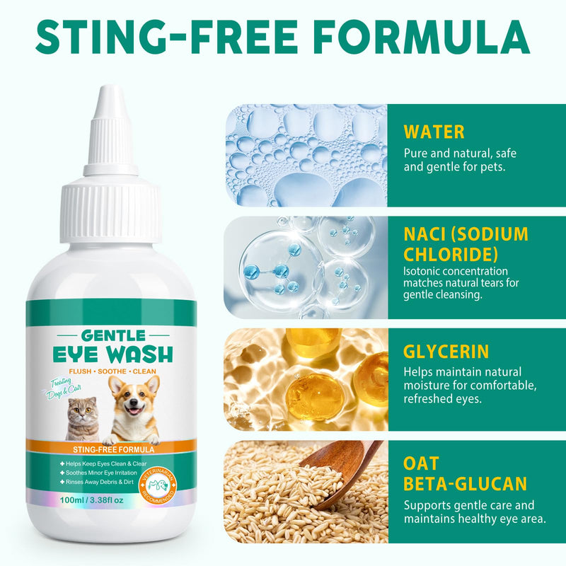 Dog Eye Drops - Cleansing + Soothing + Treatment | Non-Antibiotic Eye Drops for Dogs | Innovative Formula Lickable Cat Eye Drops | Non-Irritating & Natural Eye Cleaning Solution for Dogs, Cats - 100ml