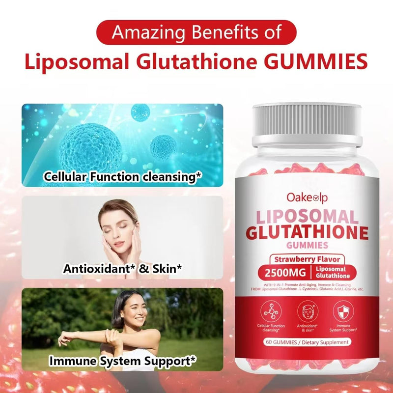 Extra Powerful 2500MG Liposomal Glutathione Gummies for skin whitening,Enhance 98% Absorption-Complex L-Cysteine,L-Glycine,Milk Thistle for Support Liver Function, Antioxidant for Aging Alleviation 60 Count (Pack of 2)