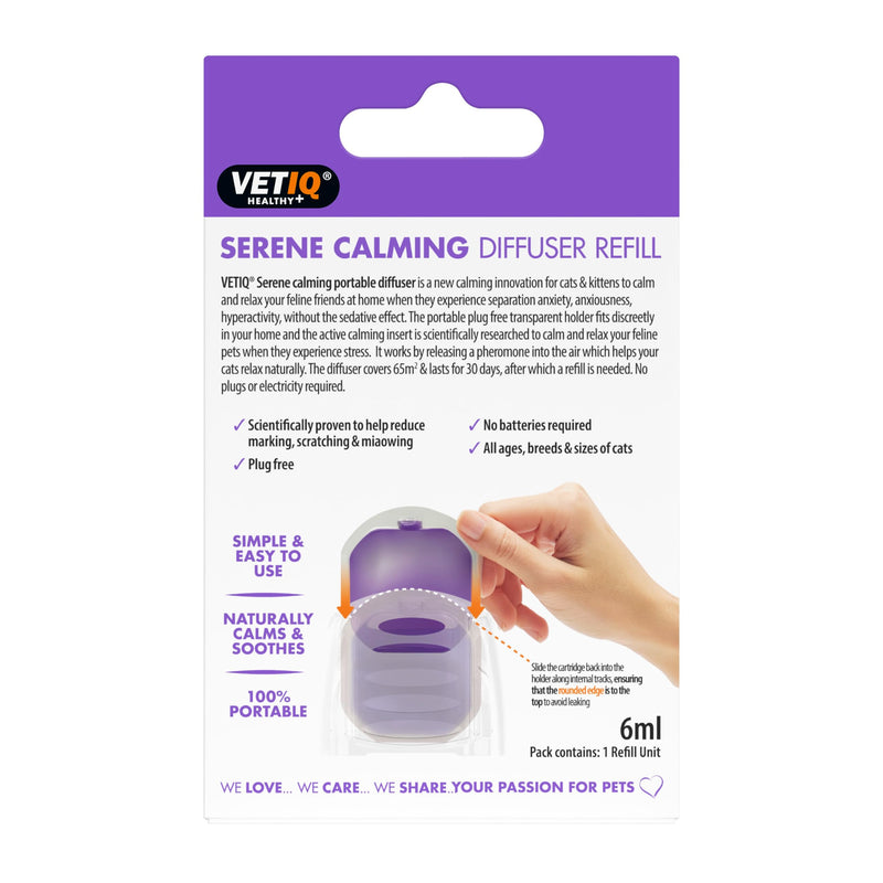 VETIQ Serene Calming Refill For Use With Portable Diffuser For Cats & Kittens, Help Calm, Relax, and Ease Separation Anxiety, Anxiousness or Hyperactivity, 6 ml Refill (Pack of 1) Diffuser Refill Only