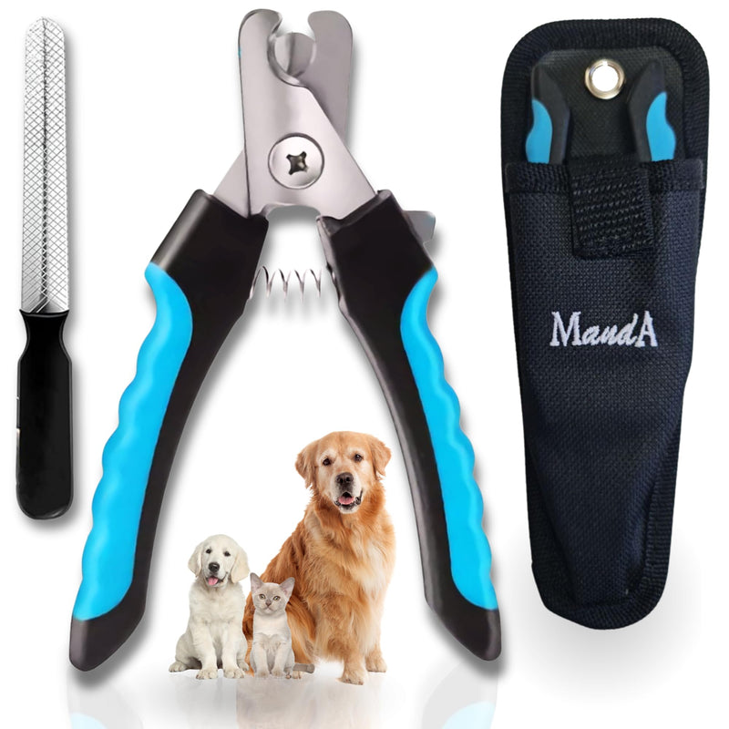 Manda® dog claw trimmer with case, nail clippers for dogs, cats and other pets + file, sharp blades made of stainless steel and with safety lock, large.
