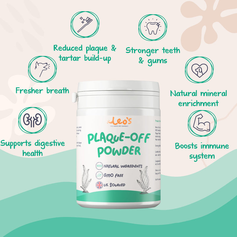 Leo's Plaque Off Powder For Dogs & Cats | 200g | Pet Teeth Cleaning | Cat & Dog Breath Freshener Food Topper | 100% Natural | No Dog Toothbrush or Dog Toothpaste | Plaque Remover For Dogs & Cats 1 Pack