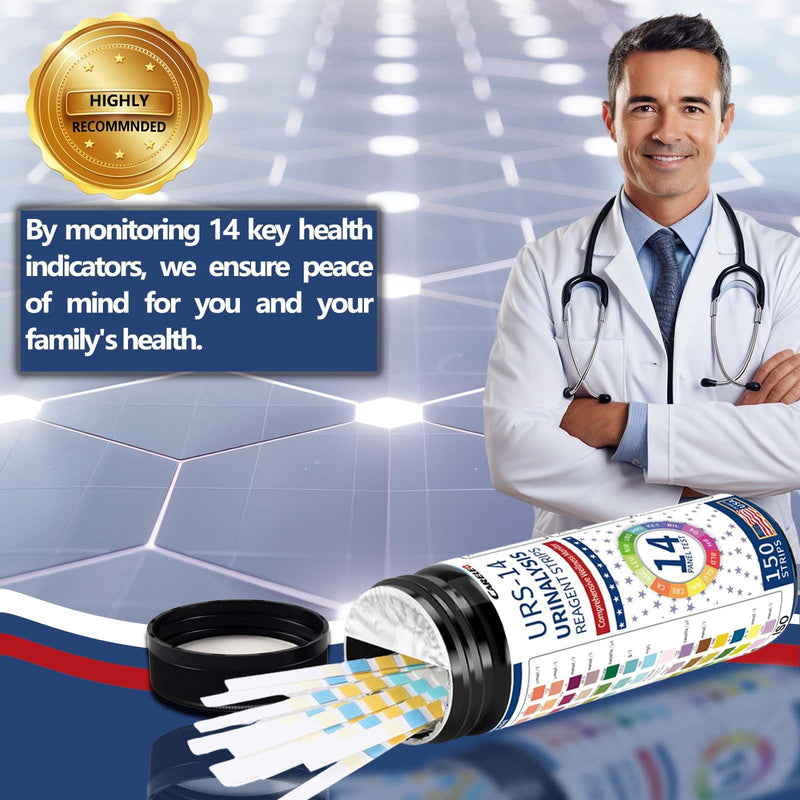 14 Parameters Urine Test Strips for Urinalysis | 150 Strips - Testing for Kidney, Liver, UTI, Keto Diet, Ketosis, PH, KET, Prot, SG, BIL, CRE, BLO, and +7 More