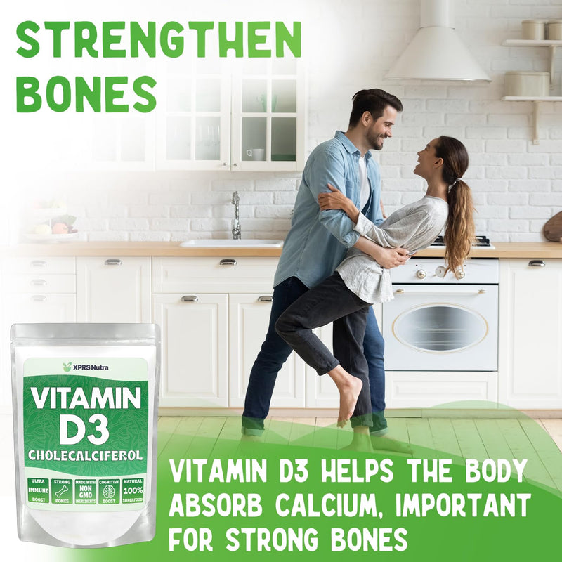XPRS Nutra Vitamin D3 Powder (Cholecalciferol) - Unflavored VIT D for Bones and Immunity - Vitamin for Muscle Function - Vitamin D Powder Supplements (4 Ounce) 4 Ounce (Pack of 1)