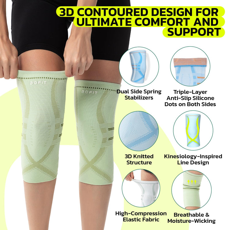 Compression Knee Brace for Women & Men, 2 Pack AOCELL Knee Sleeve Support for Knee Joint Pain Relief, ACL, Meniscus Tear, Arthritis - Breathable for Workout, Running, Gym, Sports, Fitness M Medium Sage