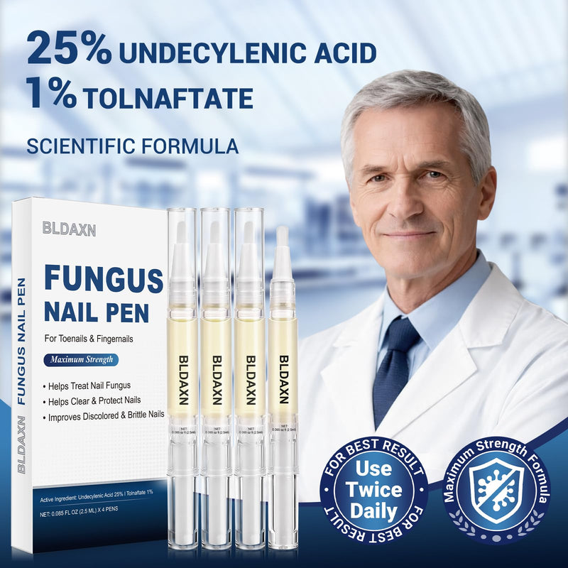 Toenail Fungus Treatment Extra Strength, Fungal Nail Treatment Pen with 25% Undecylenic Acid and 1% Tolnaftate, Maximum Strength Improves Appearance of Discolored, Brittle and Thick Nails (4 Pack) 0.09 Fl Oz (Pack of 4)
