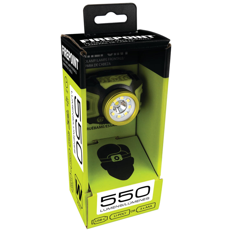 Performance Tool W2621 500+LM Firepoint Dual-Power LED Headlamp - Adjustable Strap, UV Light, Spotlight, Area Light, Li-Ion, Green/Black