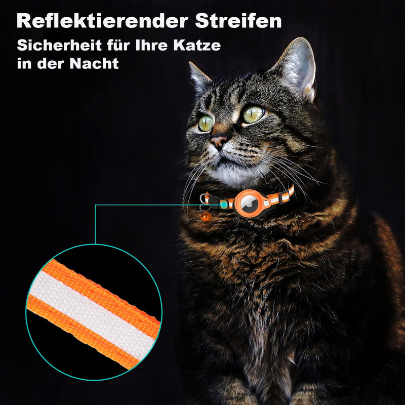 Mouyou Airtag Cat Collar, Airtag Collar Cat Soft Nylon Reflective with Bell and Safety Clasp, Tracking Cat Collar with Holder Airtag Case Adjustable from 22-34cm Orange - BeesActive Australia