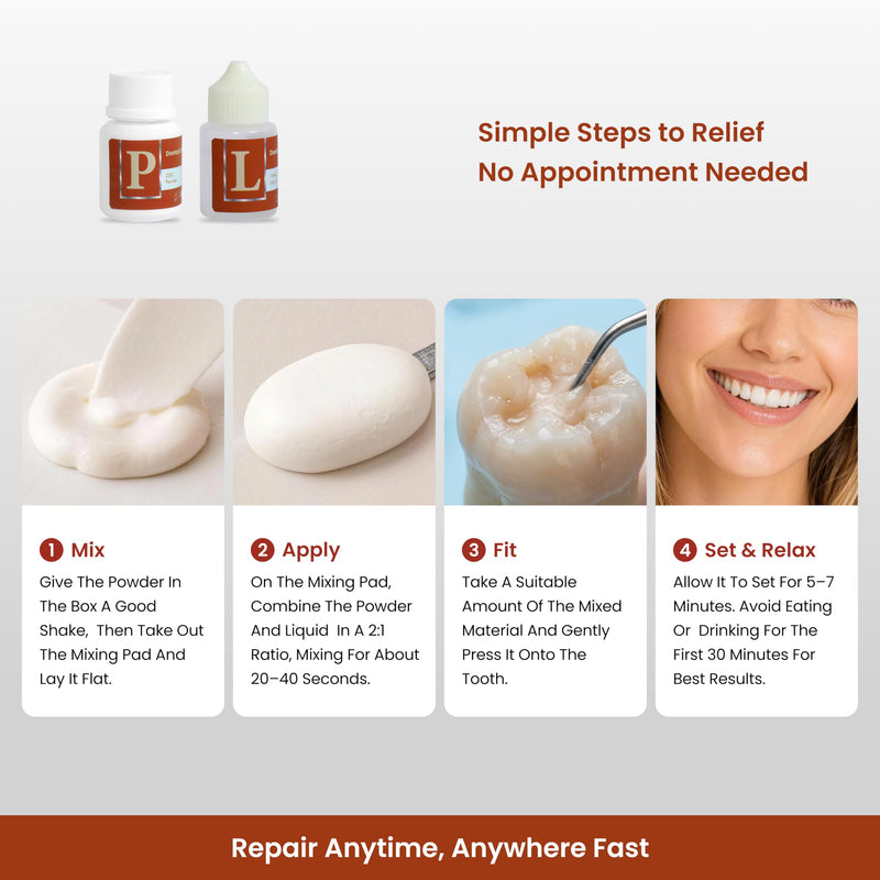 Zinc Oxide Eugenol Dental Cement, Temporary Dental Care Kit for Tooth Repair, Tooth Cement for Crown, Bridges and Missing Tooth, Improving Smile