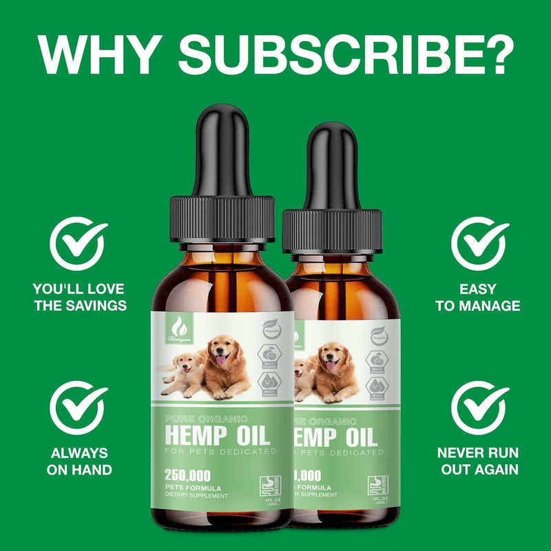 Hemp Oil for Dogs & Cats with Sleep Anxiety Pаin Strеss Hip & Joint Pain Relief Dog Calming Treats Rich in Omega 3-6-9 Organic Hemp Extract Drops Natural Pet Hemp Oil 2-Pack 1 Fl Oz (Pack of 2)