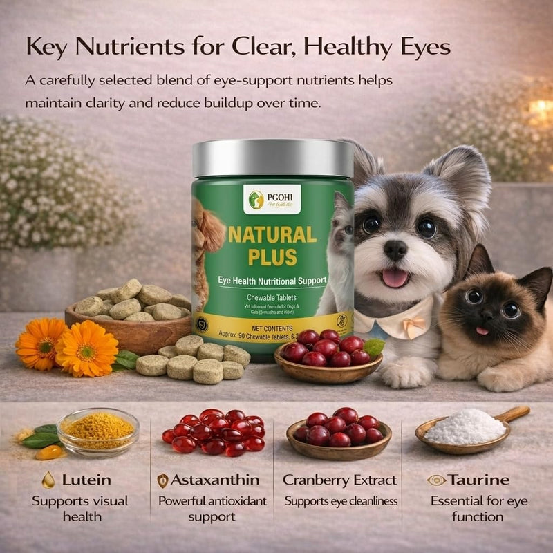 Natural Plus Eye Health Chewable Tablets for Pets, Tear Stain Support Supplement for Cats & Dogs, 90 Count