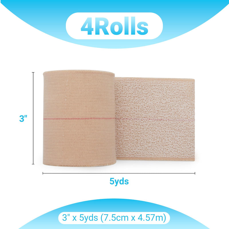 OK TAPE Elastic Adhesive Tape Bandage Tape Wrap - 4 Rolls, Flexible Stretch Bandages for Sports Ankle, Knee and Wrist Sprains (Beige,3 Inch Wide) 3 Inch x 5 Yard Beige - BeesActive Australia