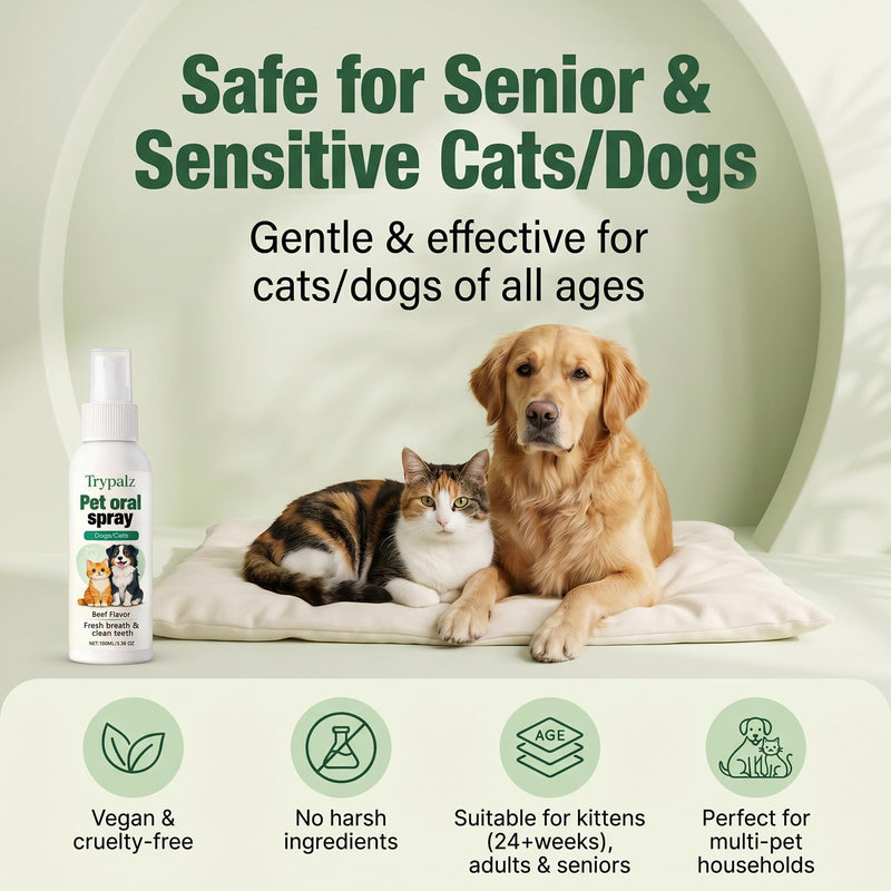 Halpilt Pet Oral Tartar Remover Spray, Trypalz Dentaclean Spray for Dogs & Cat, Plaque & Tartar Remover, Supports Fresh Breath & Clean Teeth, Eliminates Bad Breath for Healthy Gums, Beef Flavor (1) 1