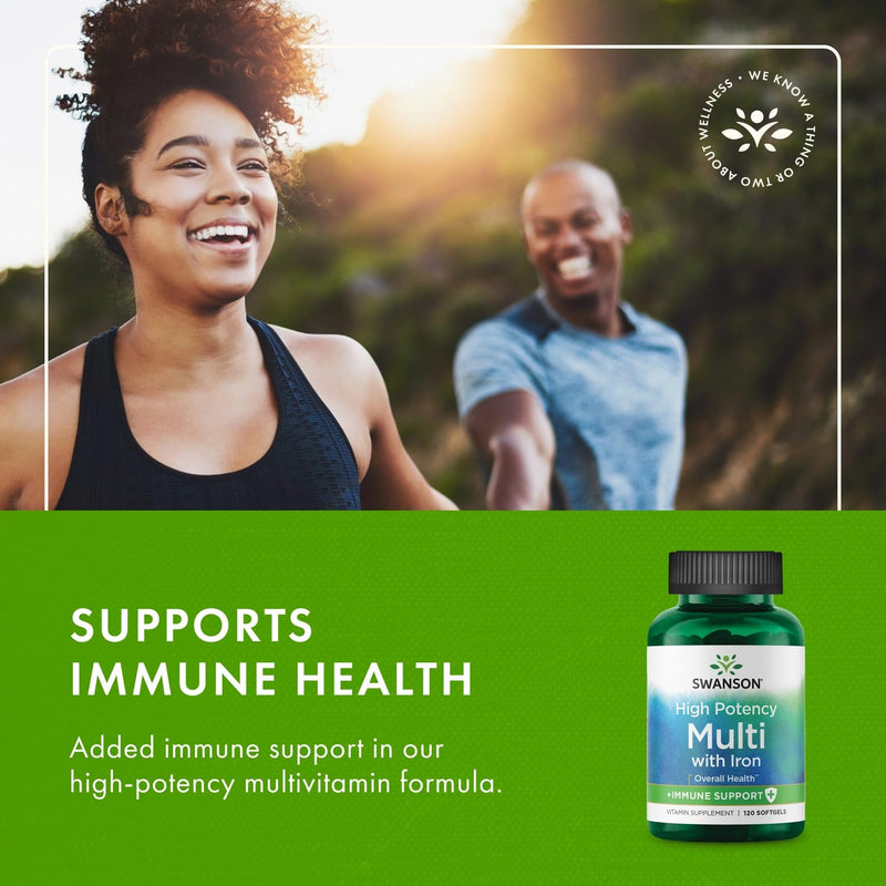 Swanson Multi High Potency Immune Support, 120 Softgels | High Potency Multivitamin with Added Immune Support and a Full Day's Supply of 18 Essential Vitamins and Minerals