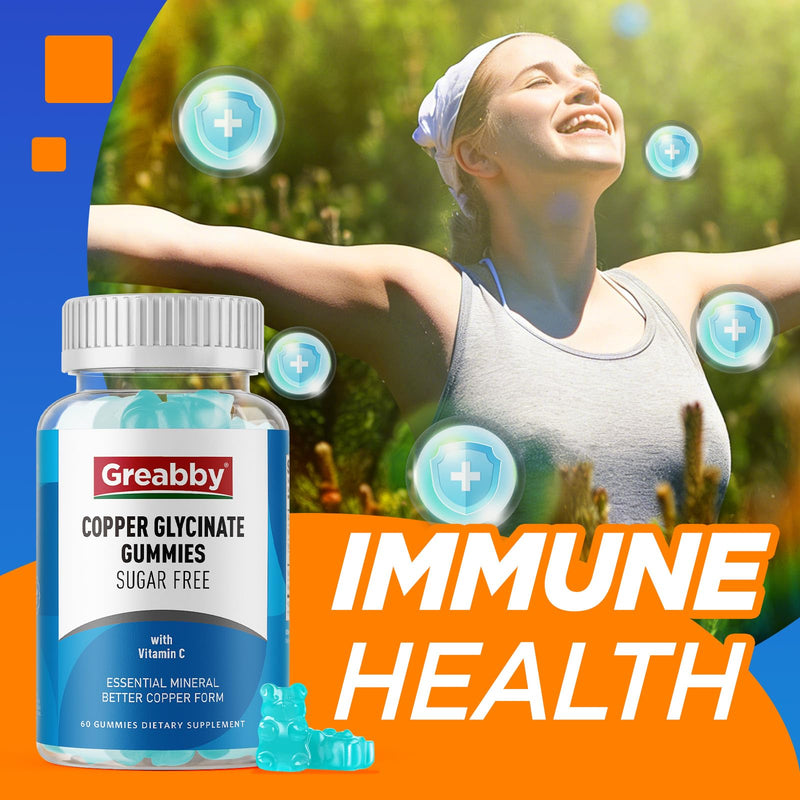 Copper Supplements Gummies, 2mg Chelated Copper Glycinate, 60 Count | Copper with Vitamin C, High Absorption for Women Men Adults, Immune, Energy, Skin & Bone Health, Sugar Free