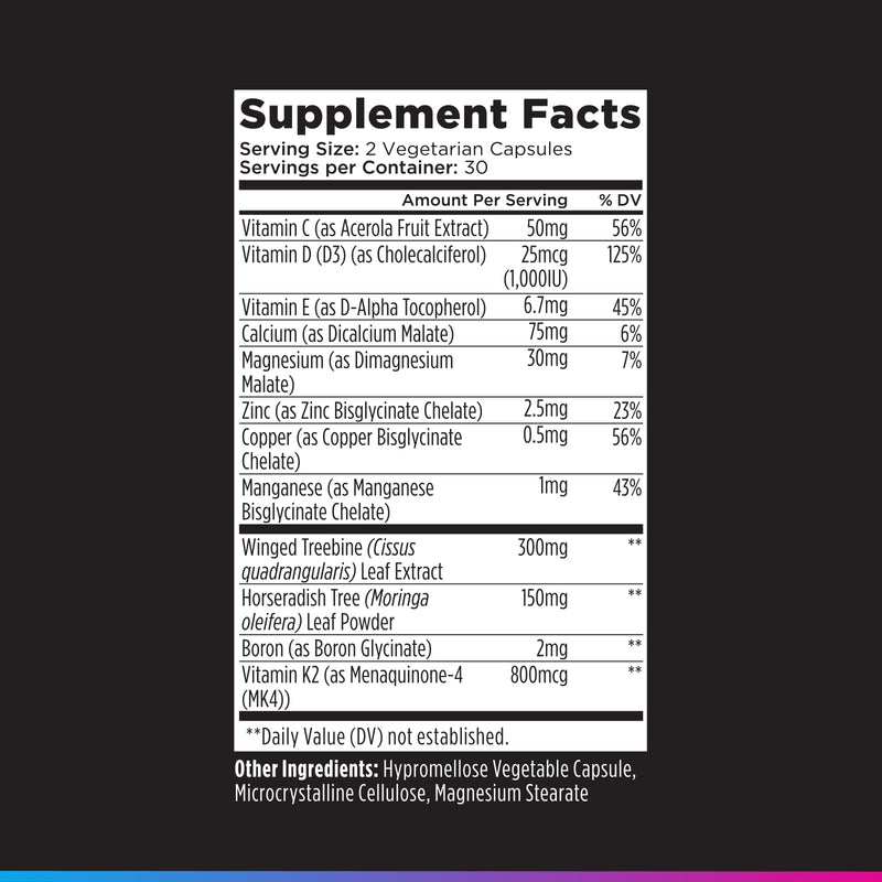 Livingood Daily Bone Health Support, Calcium Supplement, 60 Capsules | 12-in-1 Bone Support, Cissus Quadrangularis, Calcium, Magnesium, Zinc, Vitamin K2 & D3, Non GMO, Gluten Free, Made in USA